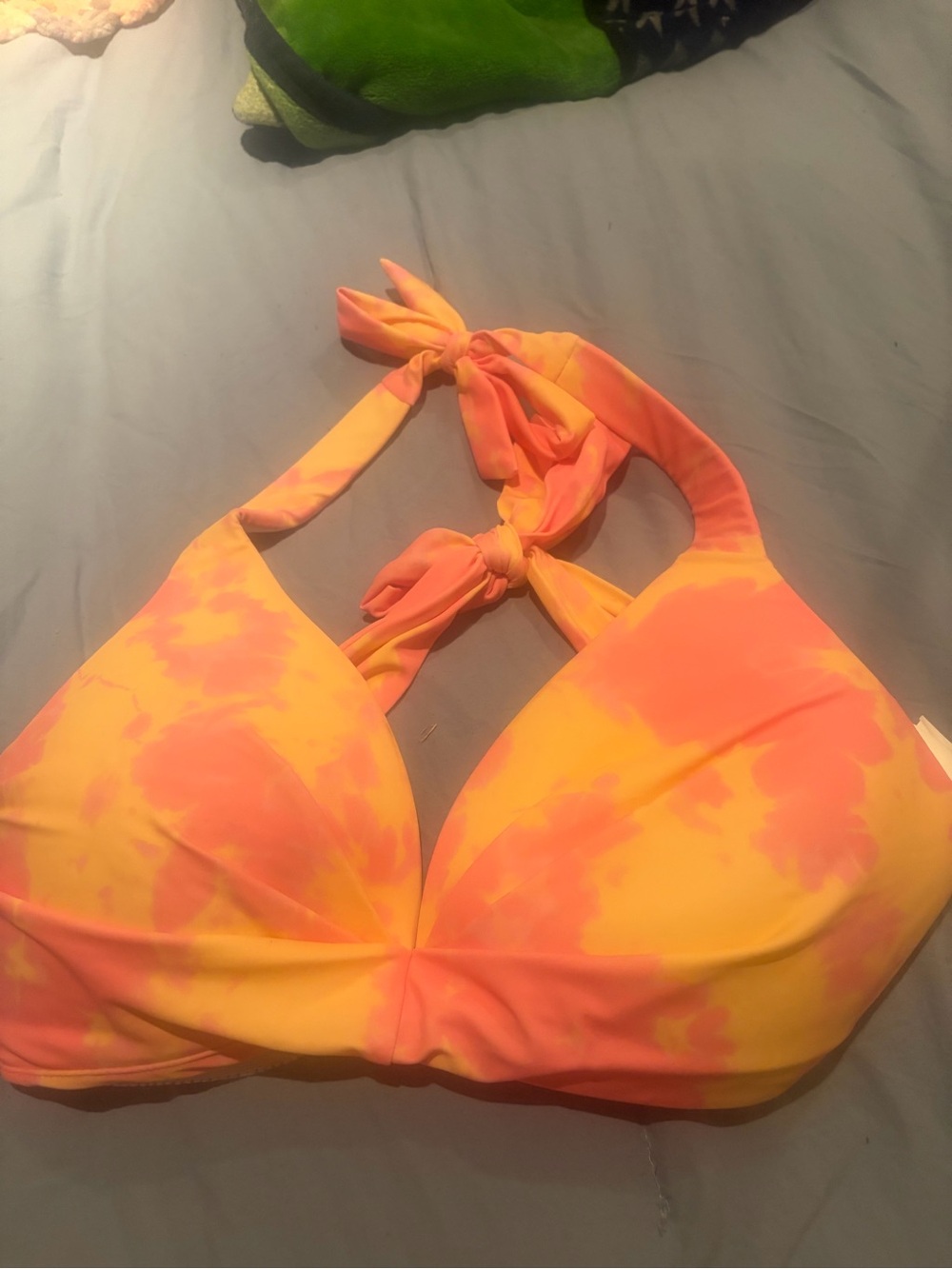 Padded Tie-Dye Halter Bikini Top in Orange and Yellow